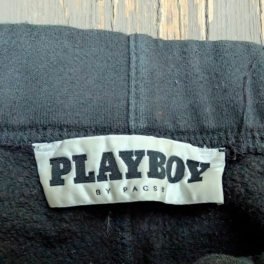 Playboy Men's M Black Sweatpants Bunny Logo Y2K Indie Sleaze Skater Trashy